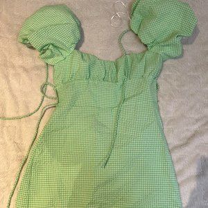 Plaid Dress with Short Puff Sleeves